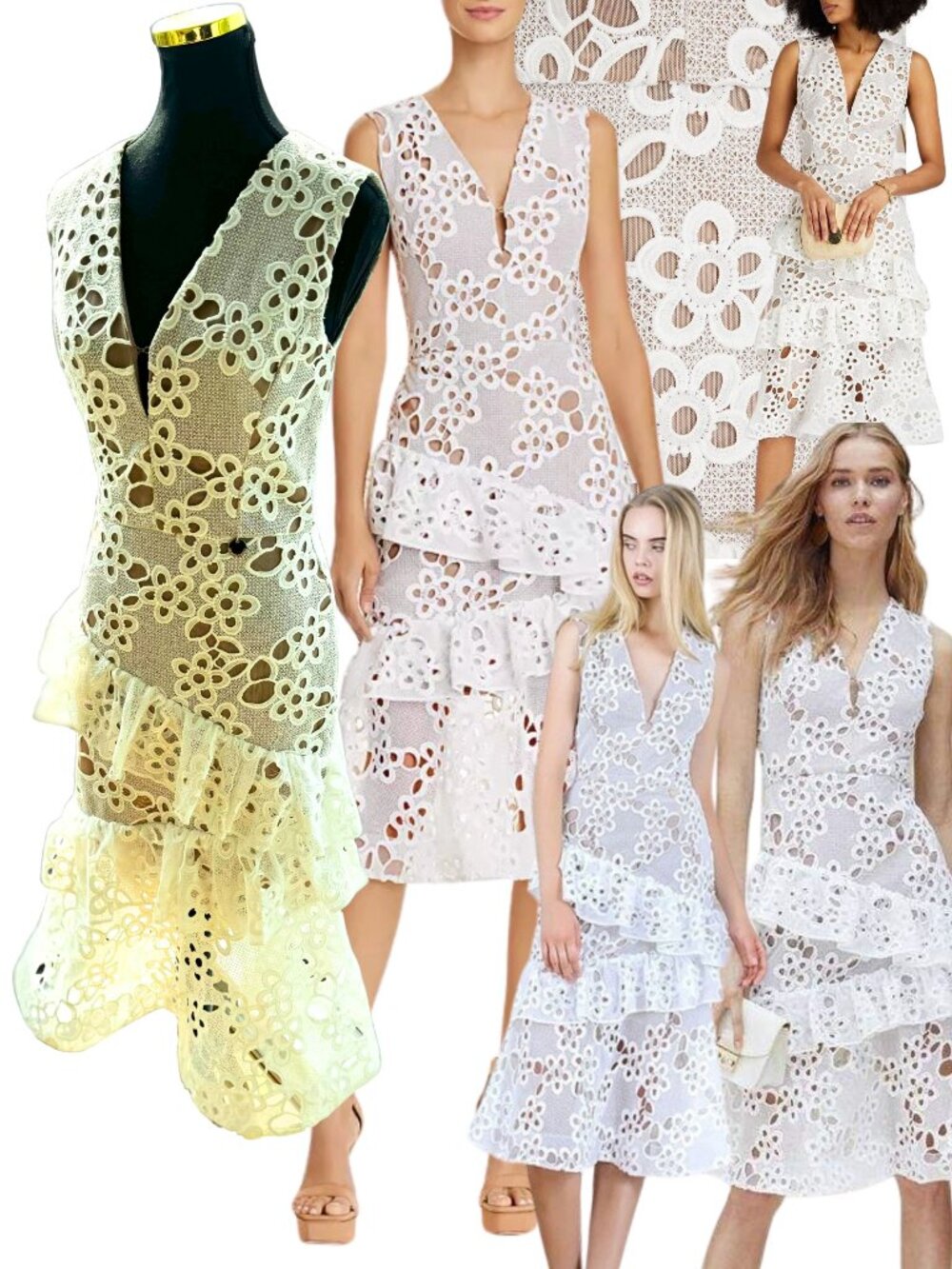 🆕 BRONX & BANCO 🧿 NWT Donna White Ruffled Lace Midi Dress, Sz S - US 4